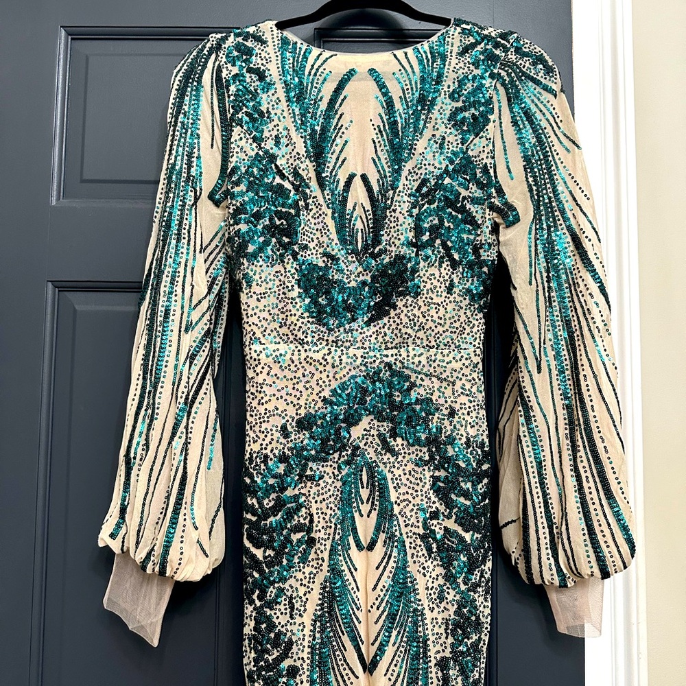 Tailor Vintage Teal and Beige Maxi Dress